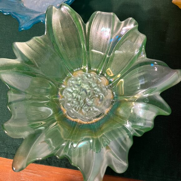 Handmade Turkey Akcam Iridescent Frosted Glass Flower Bowls Candle Holders - Picture 3 of 9